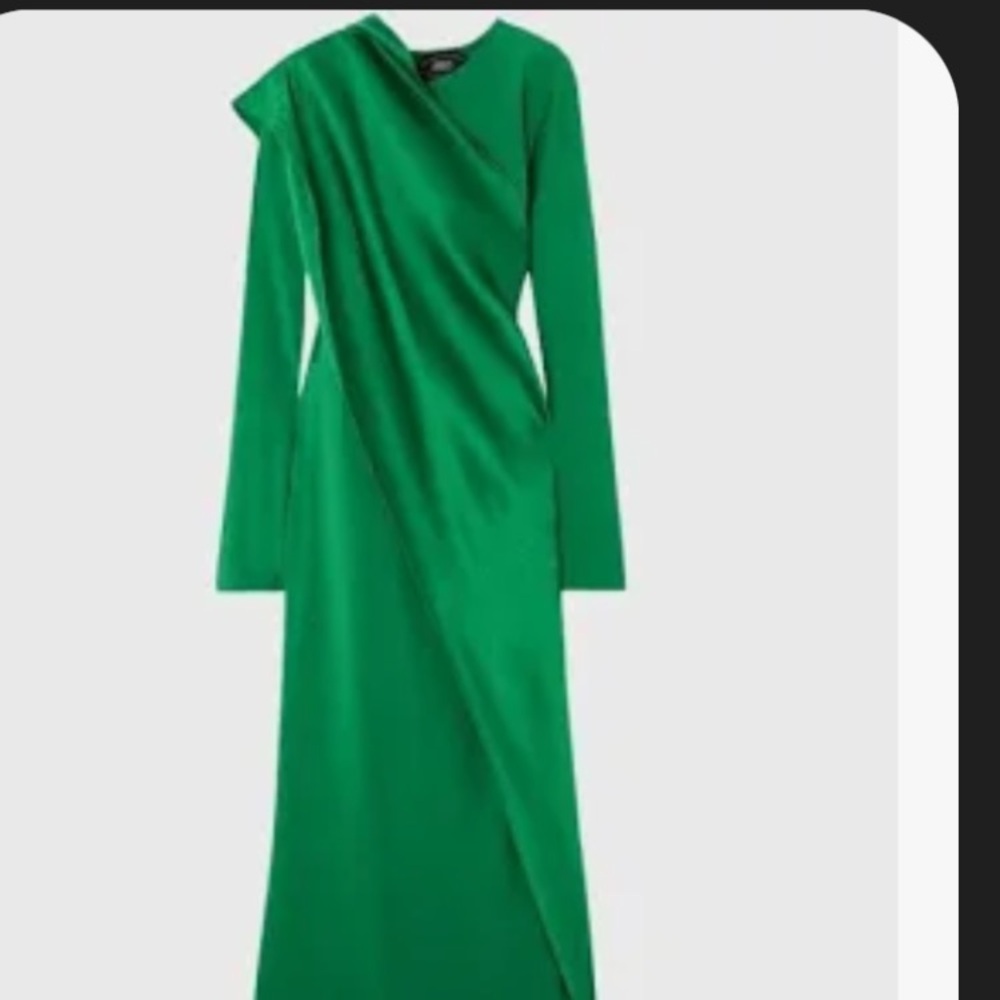 Tailer Marmo Mounia Dress emerald satin sash fringe maxi gown 42 /S *updates